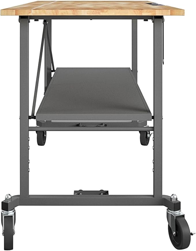 COSCO SmartFold Butcher Block Portable Workbench/Folding Utility Table (Gray Steel Frame)