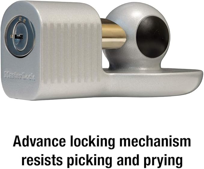 Master Lock Silver Trailer Hitch Lock, Trailer Tongue Lock for RV, Horse Trailer, or Utility Tool Trailer, 377DAT
