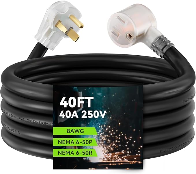 RVGUARD 250V 40 Feet Welder Extension Cord, Heavy Duty 8 AWG NEMA 6-50 STW Welding Cord with Power Indicator End, ETL Listed