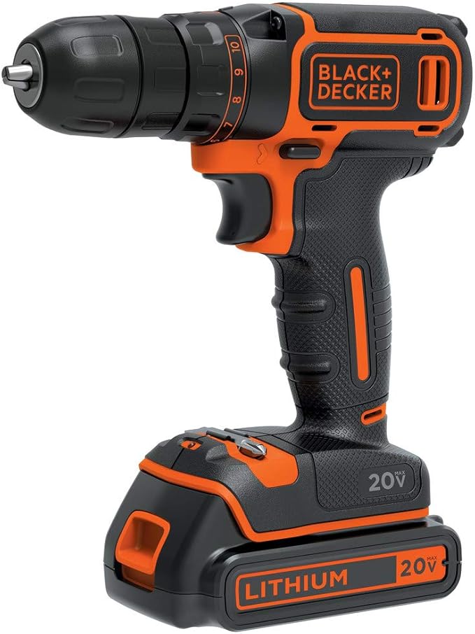 BLACK+DECKER 20V MAX Cordless Drill/Driver Kit with ‎Battery, Charger, and Double Ended Bit (BDCDD120C)