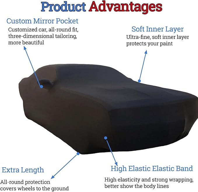 Indoor Car Cover Custom Fit for 2006-2024 Dodge Challenger Luxurious Soft Stretch Satin Car Cover Breathable Dust-Proof for Underground Garage, Car Show