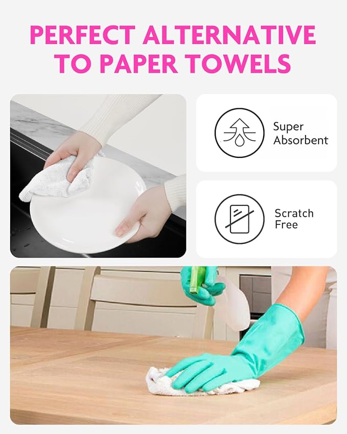 Tear-A-Rag Roll -50 Pack, 12 x 12 Microfiber Cleaning Cloth, Reusable Towels for Home, auto and Shop (White)