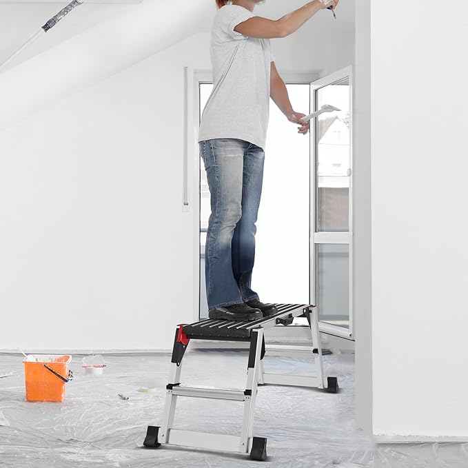 VEVOR Folding Work Platform, 40"×12"×20" Aluminum Drywall Stool Ladder, 660 lbs Load Capacity Heavy Duty Work Bench w/Non-Slip Feet, Ideal for Washing Vehicles, Cleaning, Painting, Decorating