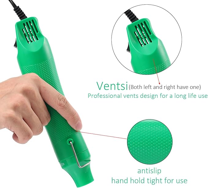 Heat Gun for Crafting, 110V 300W Handed Hot Air Gun, 3.28FT Ultra-Long Cable Portable Heat Gun with Stand and Power Cord for Shrinking Wrapping PVC, DIY Embossing and Drying Paint (Green)