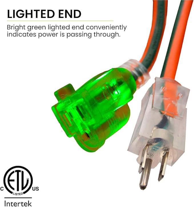 Go Green Power Inc. (GG-13725) 16/3 SJTW Outdoor Extension Cord, Lighted End, 25 ft (Pack of 2)