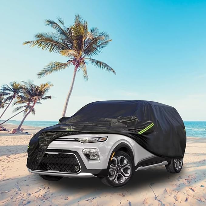 KouKou Waterproof SUV Car Cover Suitable for Kia Soul from 2009 to 2025, 7 Layers Heavy Duty Car Cover Waterproof All Weather with Zipper Door for Sun Rain Snow Dust Uv Protection.Black