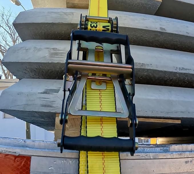 Mytee Products 2 Pack 2"x27' Yellow Ratchet Strap with J Hooks- 10,000 Lbs Breaking Strength -Heavy Duty Tie Down Large Bar Handle and Cargo Straps with Wire Hooks for Flatbed, Truck, Trailers Pickup