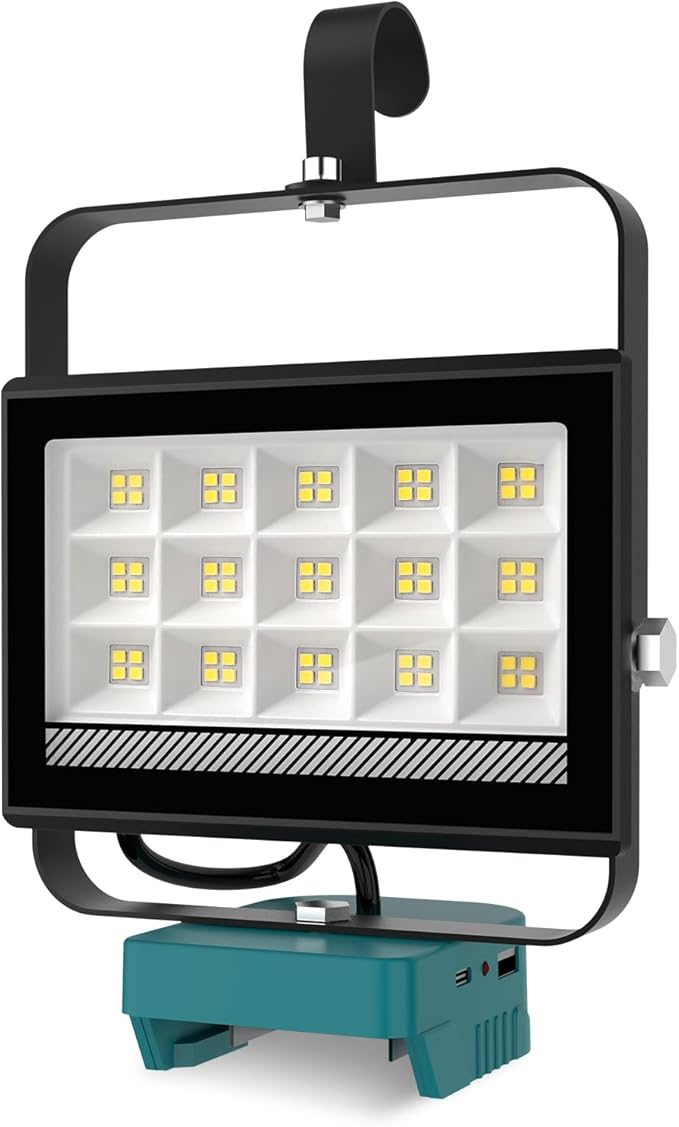 Cordless LED Work Light Compatible with Makita 18V Battery, 60W 6000LM Flood Light, Battery Light with USB & Type-C Charging and 140°Pivoting Head for Jobsite, Garage, Camping, Emergency