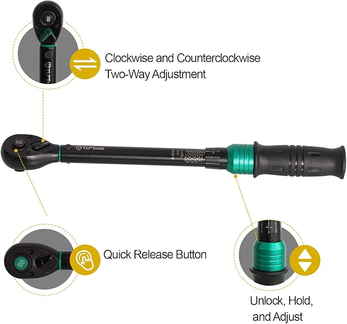 1/2-Inch Drive Click Torque Wrench, 25–250 ft-lb (33.9–339 Nm), ±3% Accuracy, 90-Tooth Ratchet, Dual-Direction, Chrome Vanadium Steel with Storage Case