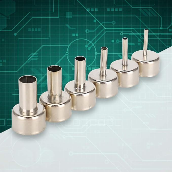 6pcs Hot Air Gun Nozzle 858 Heat Gun SMD Rework Station Accessory 3/4/5/8/10/12mm,Hot Air Gun Nozzle Satisfy Various Soldering and Repair Requirement.
