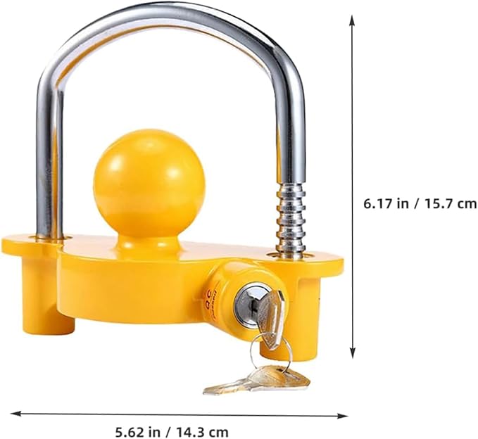 Trailer Lock Universal Hitch Lock with Keys fit 1-7/8"", 2" er, and 2-5/16" Couplers, Universal Adjustable Ball Hitch Coupler Lock(Yellow)
