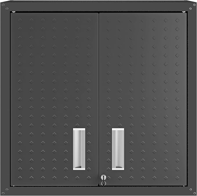 Manhattan Comfort Fortress Floating Garage Storage Cabinet with Adjustable Shelves and Lock, Recessed Handles, Metal Wall Mounted Lockable Utility Cabinet, Steel Garage Storage in Charcoal Gray