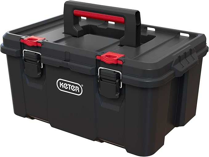 Keter Stack-n-Roll Modular Tools Organizer for Garage Storage and DIY, 3 Piece Resin Rolling Tool Box System for Small Parts, Black