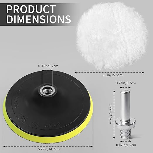 7 Piece 6 Inch Wool Buffing Pad, Drill Buffer Connecting M12 Drill Adapter, Buffing Pads, for Car Polishing and Waxing, Painting Tabletops, Old Leather Sofas, Tile Polishing