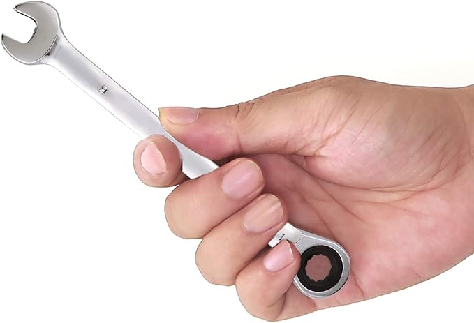 KINJOEK 2 PCS 9mm 12PT Ratchet Wrench, Metric Ratcheting Wrench Set with 5° Movement and 72 Teeth for Projects with Tight Space