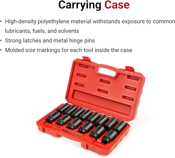 TEKTON 1/2 Inch Drive Deep 6-Point Impact Socket Set with Case, 14-Piece (25-38 mm) | SID92333