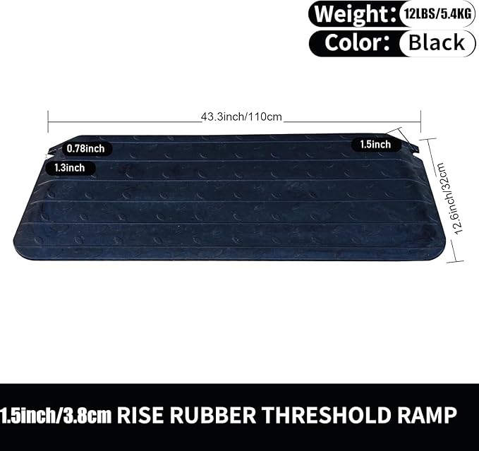 2 Pack 1.5" Rubber Threshold Ramp Wheelchair Ramp 2000 lbs Load Capacity Curb Ramps Anti-Slip Surface for Doorway Driveway Indoor Outdoor Use with 1 Channel Weighs 12lbs