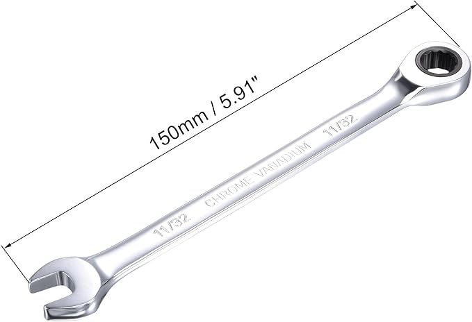 uxcell 11/32 Inch Ratcheting Combination Wrench SAE 72 Teeth 12 Point Ratchet Box Ended Spanner Tools, Cr-V