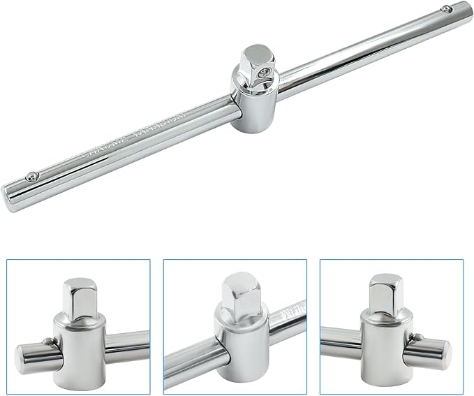 3/8 Inch T-Handle Wrench 195mm/7.67 Inch Length Adjustable T-Handle Socket Hand Tool, Chrome Vanadium Steel Drive Sliding Wrench Breaker Bar For Car Repair