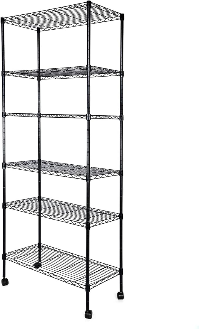 Simple Deluxe 6-Tier Shelving Units, 29.92'' W x 13.98'' D x 71.65'' H Adjustable Wire Shelving with Hanging Hooks and Wheels, Black