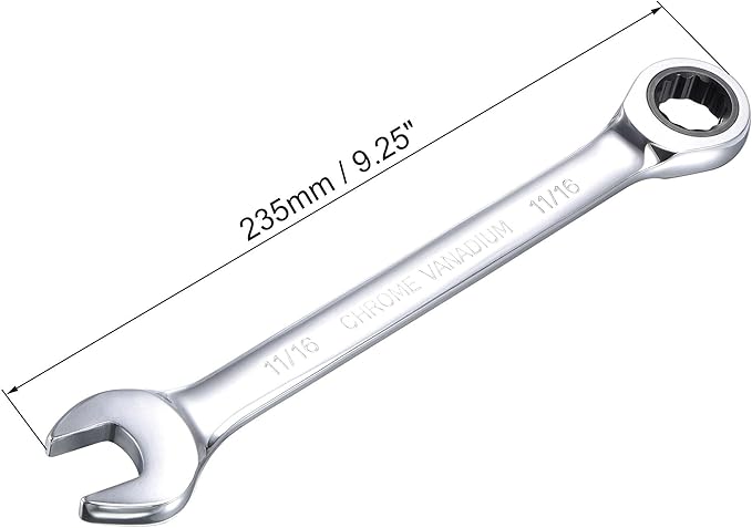 uxcell 11/16 Inch Ratcheting Combination Wrench SAE 72 Teeth 12 Point Ratchet Box Ended Spanner Tools, Cr-V