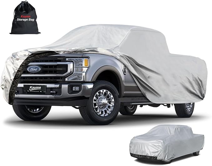 Kayme Full Size Truck Cover Waterproof All Weather - See Vehicle Size Chart - 6 Layers Heavy Duty Outdoor Pickup Cover Sun Uv Rain Protection, Universal Fit Ford F250 F350 etc, Length Up to 261 inch.