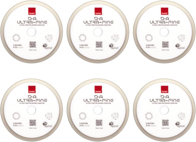 RUPES 9.DA150S Pack of 6 White D-A Ultra-Fine Polishing Foam Pads 150mm | Compatible with 5" Backing Plate | Ideal for Paint Correction & Gloss Enhancement | Extremely Fine Defect Removal