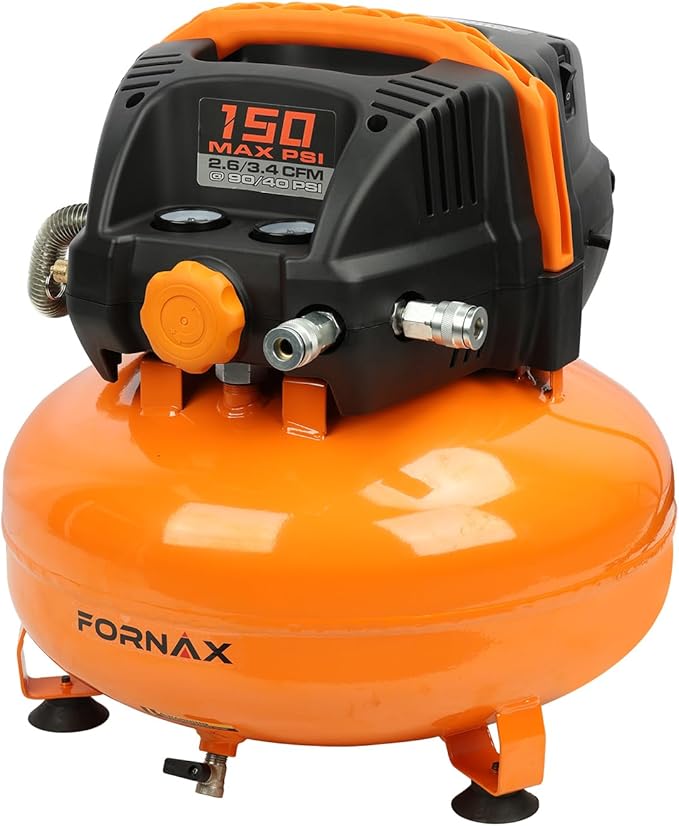 FORNAX Pancake Air Compressor with two couplers, 6 Gallon Portable Electric air compressor, 150 PSI, Oil -Free Air Compressor