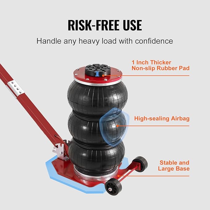 VEVOR Air Jack, 3 Ton/6600 lbs Triple Bag Air Jack, Air Bag Jack Lift Range 5.9"-15.75", Airbag Jack with Adjustable Long Handle, 3-5 S Fast Lifting for Car, Auto Shop, Garage