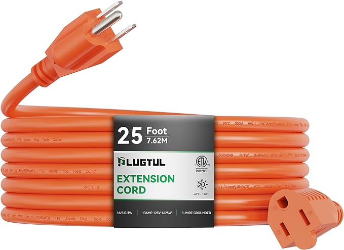 Outdoor Extension Cord 25 FT Waterproof, 16/3 Gauge Heavy Duty 3 Prong Extension Cord, 13A 1625W SJTW, ETL Listed, Great for Garden and Home, Orange