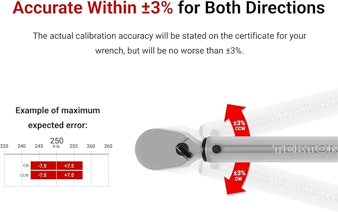 TEKTON 1/2 Inch Drive 90-Tooth Dual-Direction Micrometer Torque Wrench (40-200 ft-lb) | TRQ52402