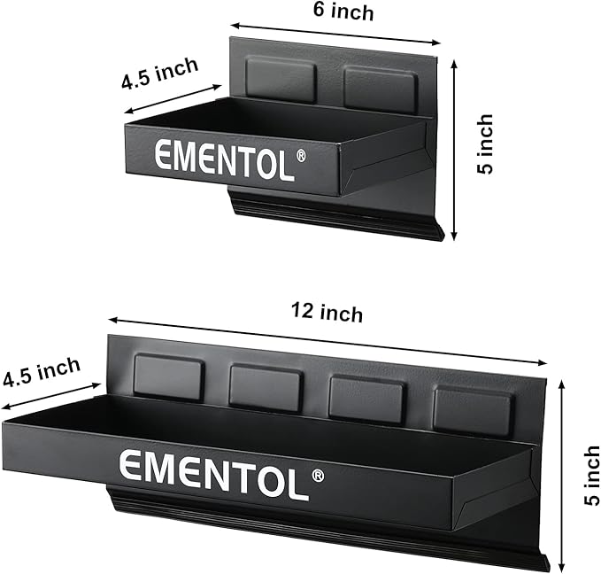 EMENTOL 4PCS Magnetic Tool Shelf Set, Tray, Paper Towel Holder, for Tool Organizer, Magnets Any Metal Surface, Black