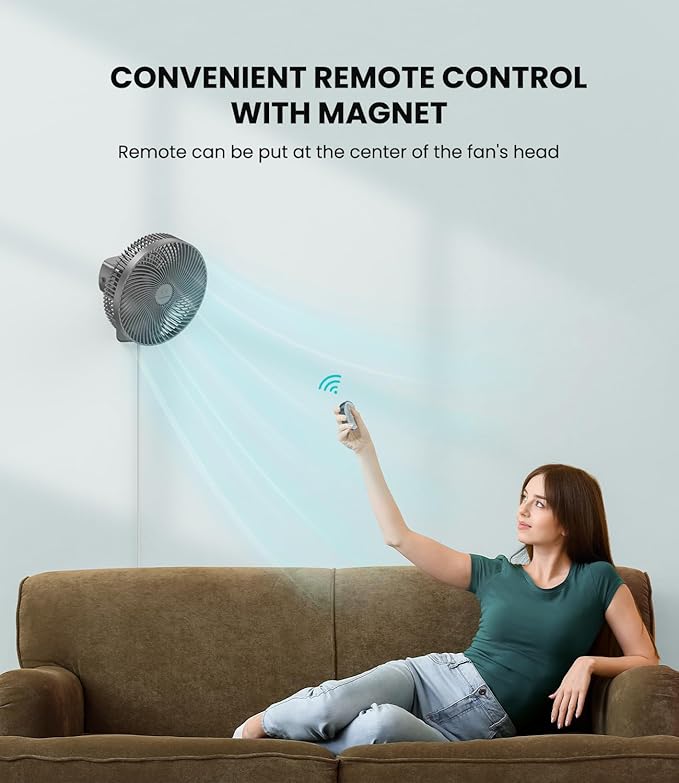 LEMOISTAR 10 Inch Wall Mounted Fan with Remote Control, 90° Oscillating, 4 Speeds, 4 Timer, Adjustable Tilt, 70 Inch Cord, Quiet, for Bedroom Garage RV Office Home Patio-Grey