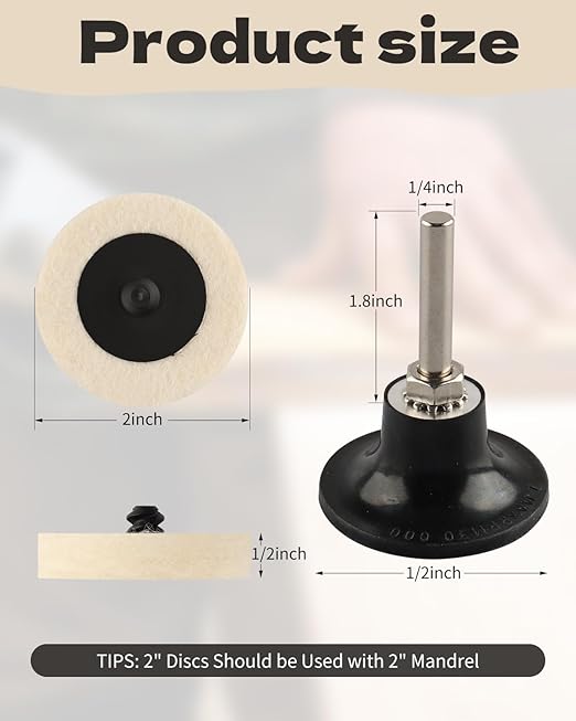 Rocaris 30 Pcs 2 Inch Compressed Wool Fabric Disc Polishing Buffing Pads Wheels Disc Pad Holder with 1/4" Shank Perfect for Cleaning Polishing Sanding Projects