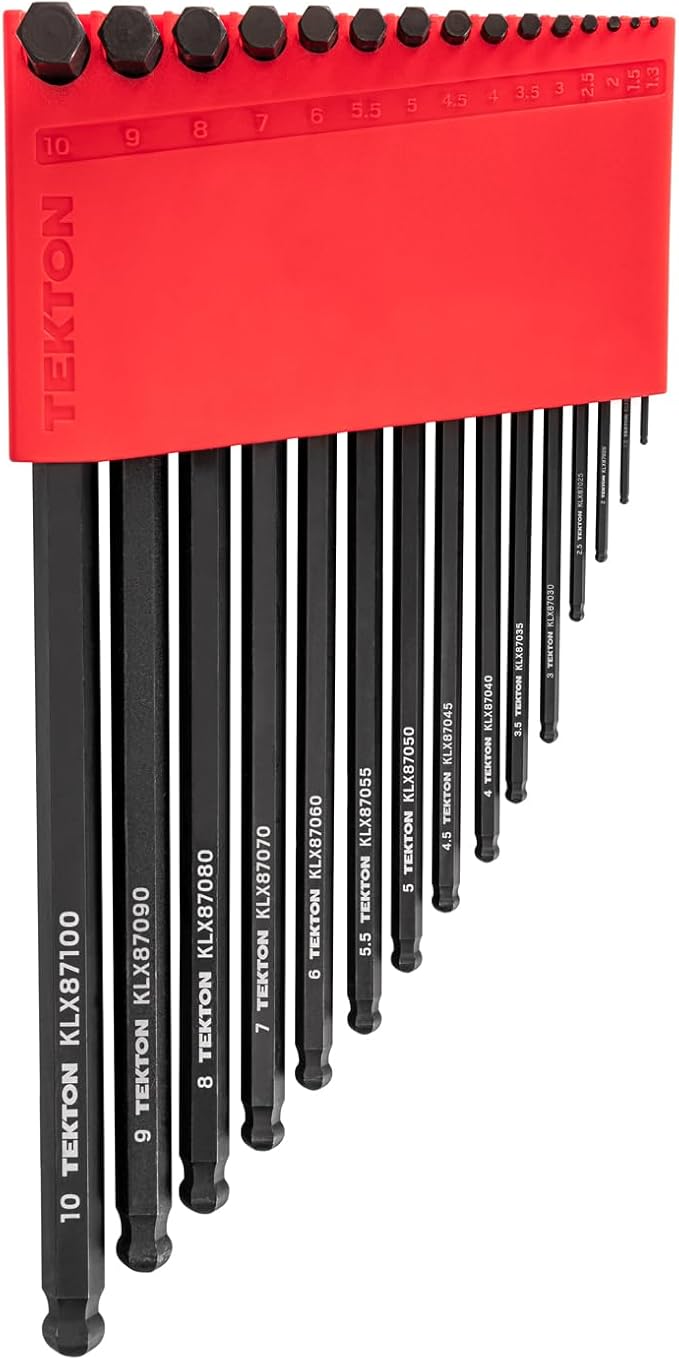 TEKTON Short Arm Ball End Hex L-Key Set with Holder, 15-Piece (1.3-10 mm) | KLX91213