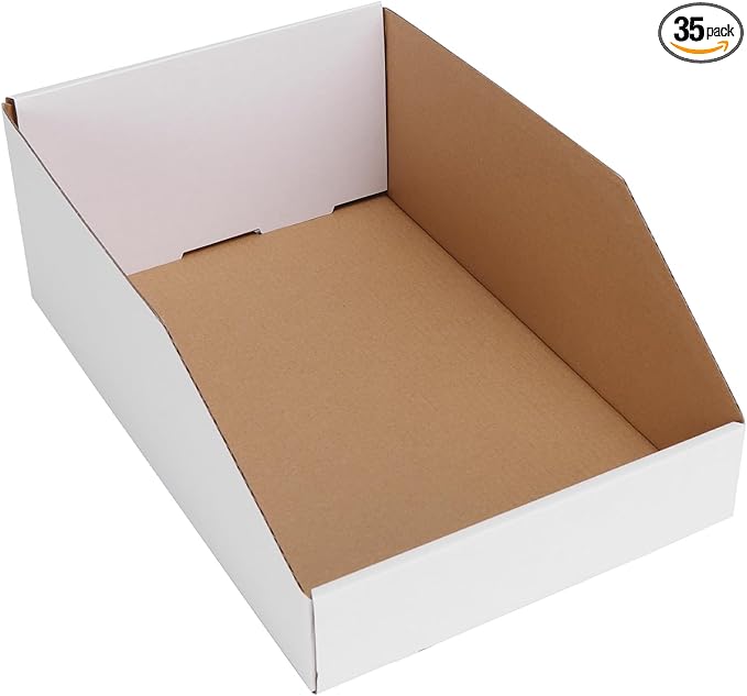 EXYGLO Cardboard Boxes, Pack of 35 Corrugated Storage Bins 12x8x4.5 inch Pantry Organizer Bins for Shelves Garage Office Organization