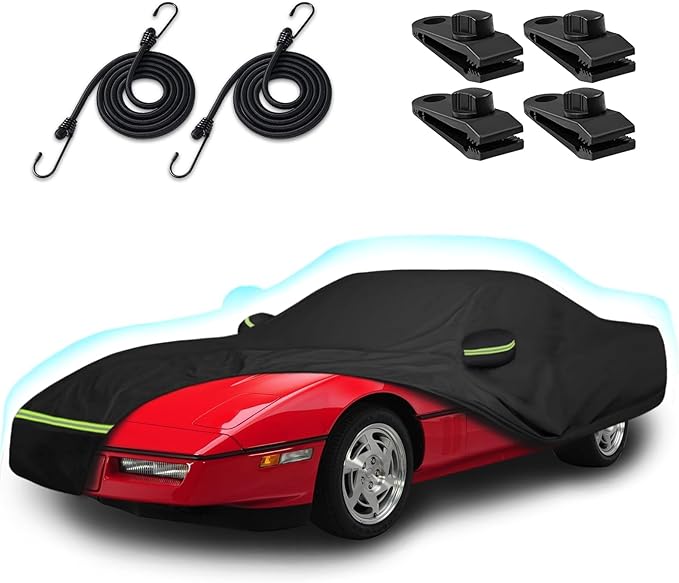 Car Covers for 1984-1996 Corvette C4, 6 Layers 210T Waterproof All Weather Rain Sun UV Protection Outdoor Full C4 Car Cover with Zipper Door & Windproof Straps-Black