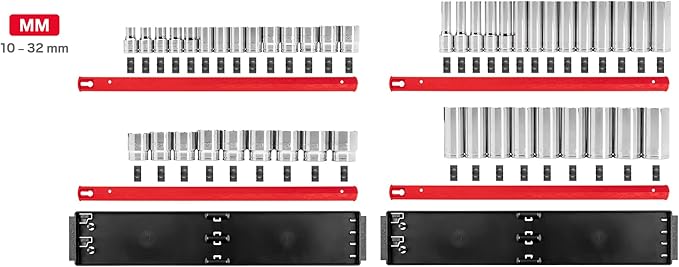 TEKTON 1/2 Inch Drive 6-Point Socket Set with Rails and Tray, 46-Piece (10-32 mm) | SHD92207