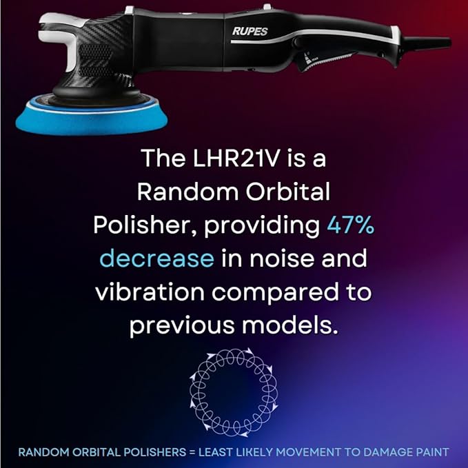 RUPES LHR21V Single BigFoot Mark V Random Orbital Polisher - Reduced Noise & Vibrations - Enhanced Motor Efficiency - Gears Require Minimal Lubrication - Provides Optimal Balance - Stable Grip