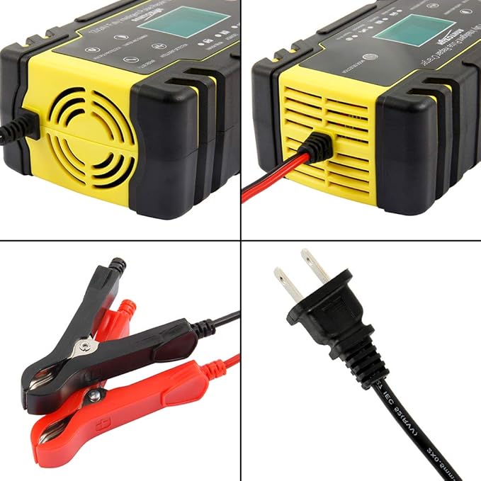 Automatic Smart Battery Charger Car 12V/24V | Pulse Repair Charger with LCD Display | Intelligent Mode Overvoltage Protection Temperature Monitoring for Car, Truck, Motorcycle, Boat, SUV, ATV