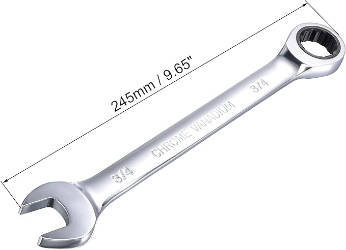 uxcell 3/4 Inch Ratcheting Combination Wrench SAE 72 Teeth 12 Point Ratchet Box Ended Spanner Tools, Cr-V