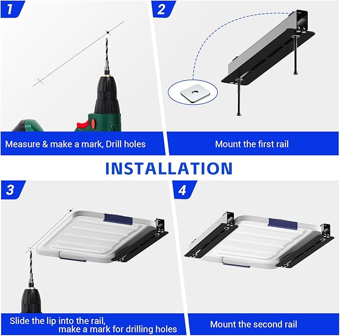 3 Pack Overhead Storage Bin Rack, Ceiling Racks for Utility Bins Organization, Heavy Duty Rack Ceiling Garage Storage for Supports Most Bins Container (for 2 Bins, Bins are not included)