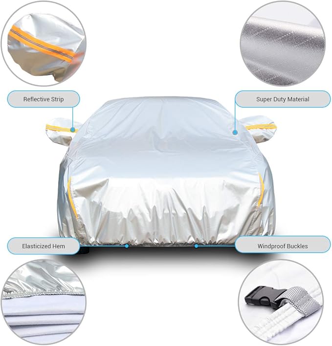 Tecoom 600D Heavy Duty Multiple Layers Car Cover Waterproof All Weather Fit for Ford Crown Victoria, Cadillac DTS Mercury Grand Marquis Lincoln Continental Town Car Chevy Caprice etc. Soft Fleece/Lock