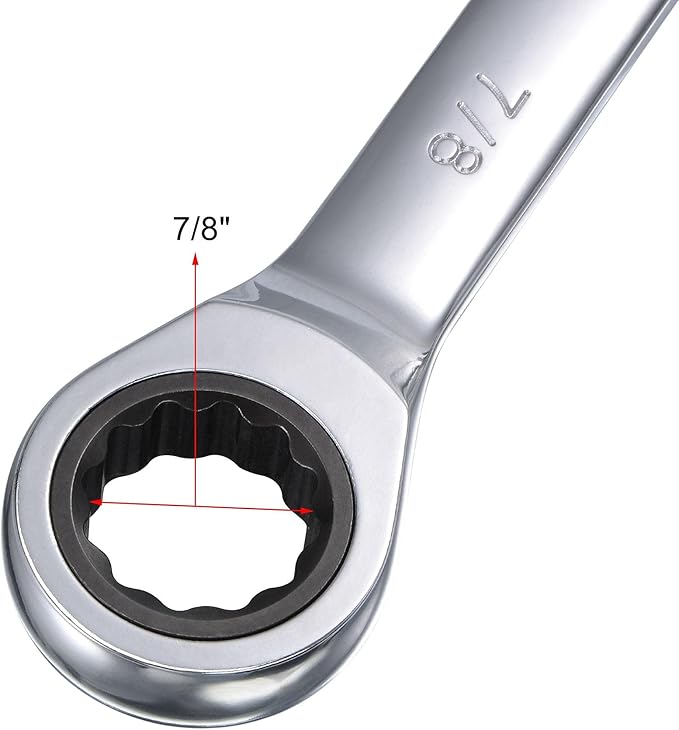 uxcell 7/8 Inch Ratcheting Combination Wrench SAE 72 Teeth 12 Point Ratchet Box Ended Spanner Tools, Cr-V