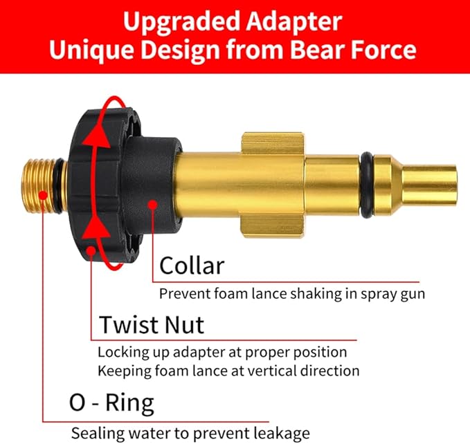 BEAR FORCE Pressure Washer Aluminium Foam Cannon Foam Generator Snow Foam Lance with 1.25mm & 1.10mm Orifice Nozzle for Lavor, for Sterwins, for Parkside Pressure Washer