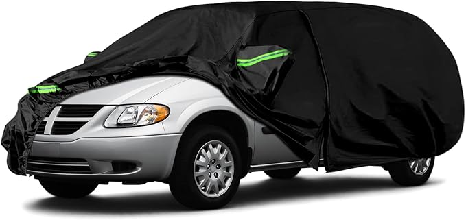 Waterproof Car Covers Replace for 1984-2007 Dodge Grand Caravan and Chrysler Town Town & Country Minivans, 6 Layers All Weather Car Cover with Zipper Door for Snow Rain Dust Protection