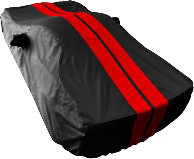 SR1 Performance USA C5 Corvette Car Cover Custom Fit Outdoor/Indoor UV Rain Protection - Ultraguard Plus 300 Denier High End for 1997-2004 C5 Coupe, Convertible, Z06 Corvettes (Black with Red Stripes)