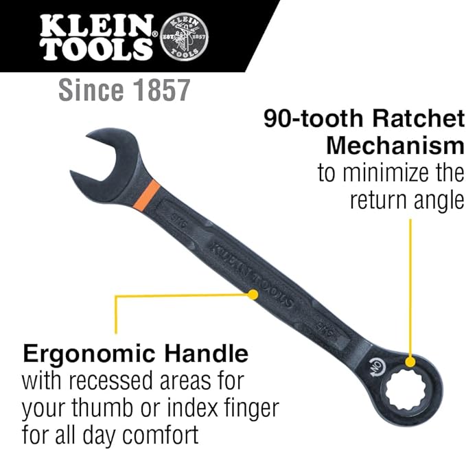 KLEIN TOOLS 69408G Ratcheting Combination Wrench Set, SAE, 8-Piece, 5/16 to 3/4-Inch, Steel Alloy, Foam Pouch, 90-Tooth