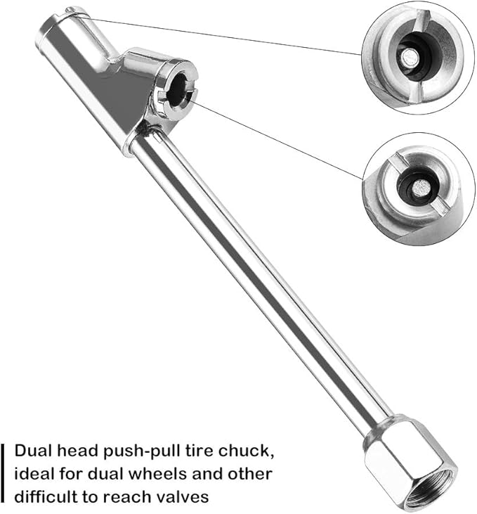 CZC AUTO Heavy Duty Inflatable Air Chuck, Straight on Foot Dual Head Truck Tire Chuck, 1/4" FNPT Extension Stem Compatible with Inflator Air Pump Compressor Accessories for Truck Bus Car Motorcycle