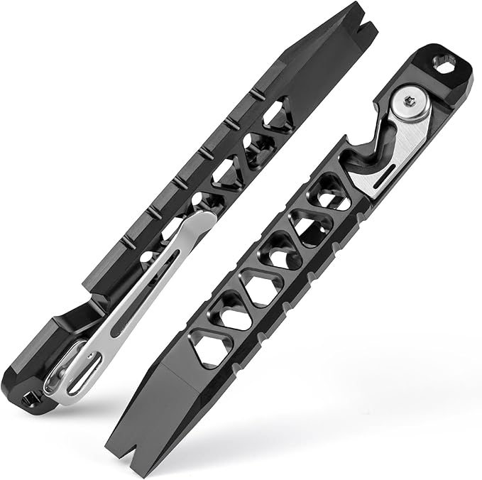 TISUR Titanium EDC Pry Bar, Keychain Pry Bar Multitool With Bottle Opener, Pocket Small Crowbar for Men Outdoor